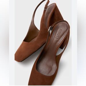Schutz Leia Block slingback heels brown suede upper square toe block heel 9.5